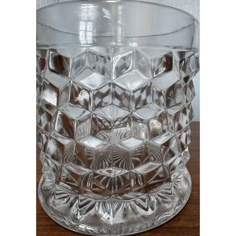 Vintage Fostoria American Glass Cookie Jar with Lid 2056 Diamond Cube Pattern